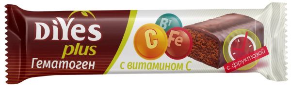 Гематоген ДиYES Классический с витамином С на фруктозе в шоколадной глазури, 35 г фотография