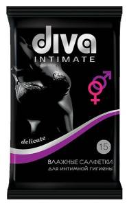 Салфетки влажные «Diva intimate» Black, для интимной гигиены, 15 шт